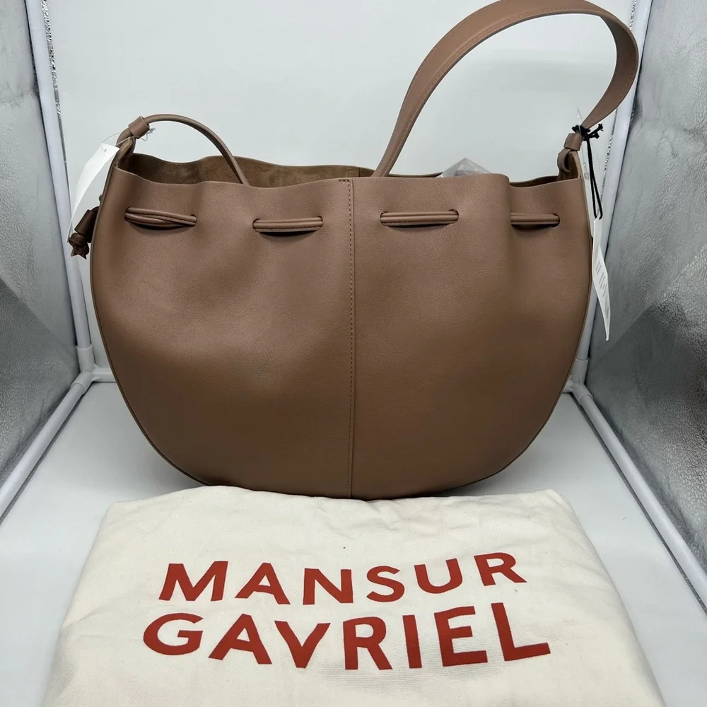 NWT MANSUR GAVRIEL Flores Biscotto Nude Leather Double Drawstring Shoulder Bag - Picture 6 of 16